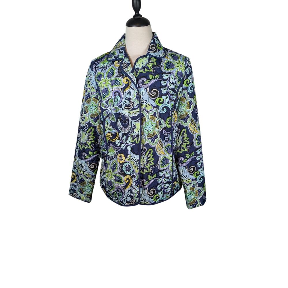RQT Medium Blue & Green Quilted Jacket Full Zip Fully Lined with pockets